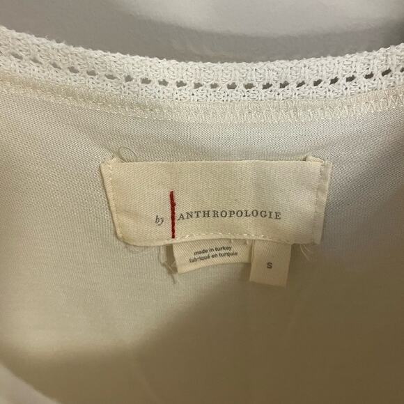 Anthropologie Ruffled Pointelle Knit Mini Dress Square Neck Ivory Cream Womens S - Picture 6 of 11